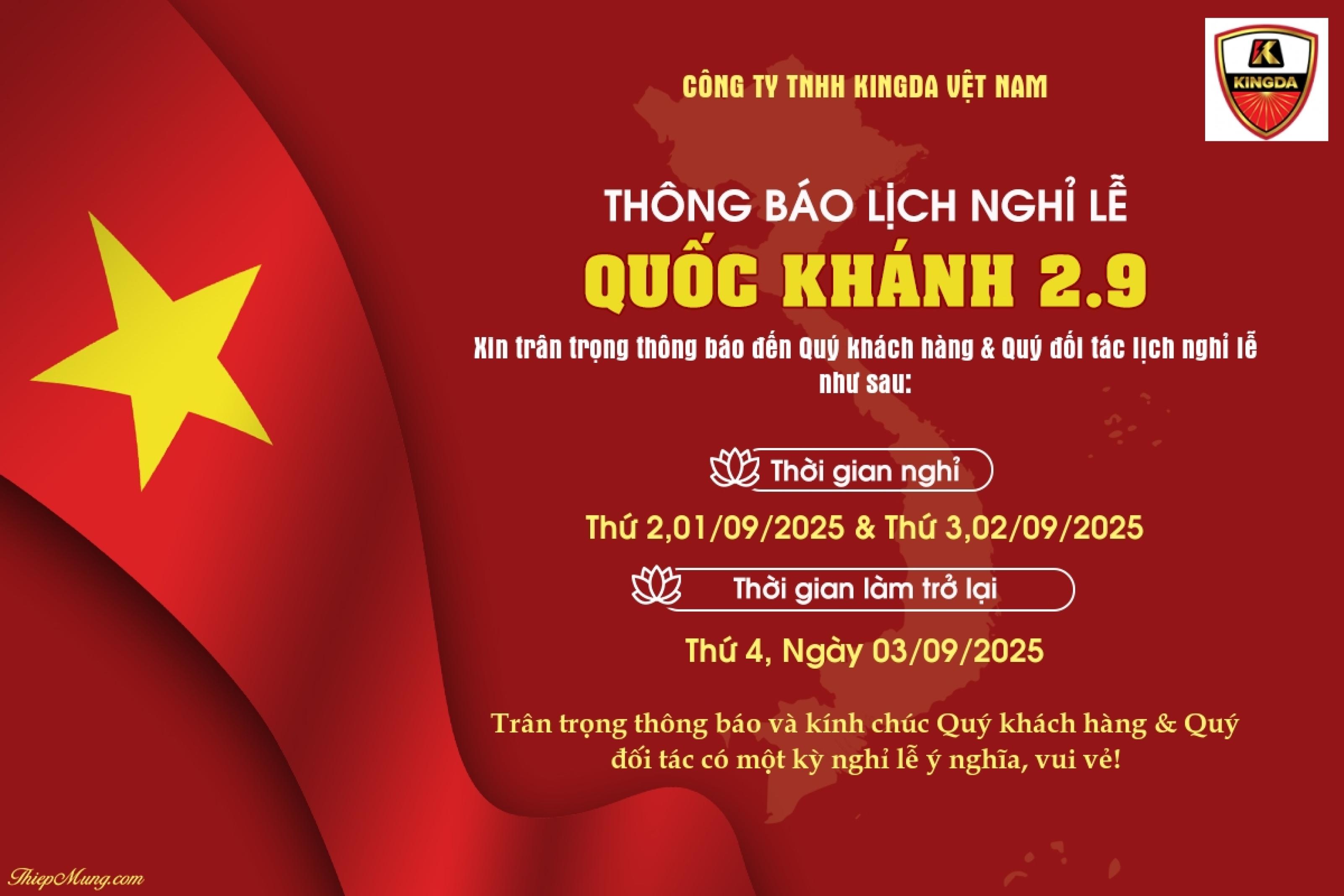 THÔNG BÁO NGHỈ LỄ QUỐC KHÁNH 02/09/2025